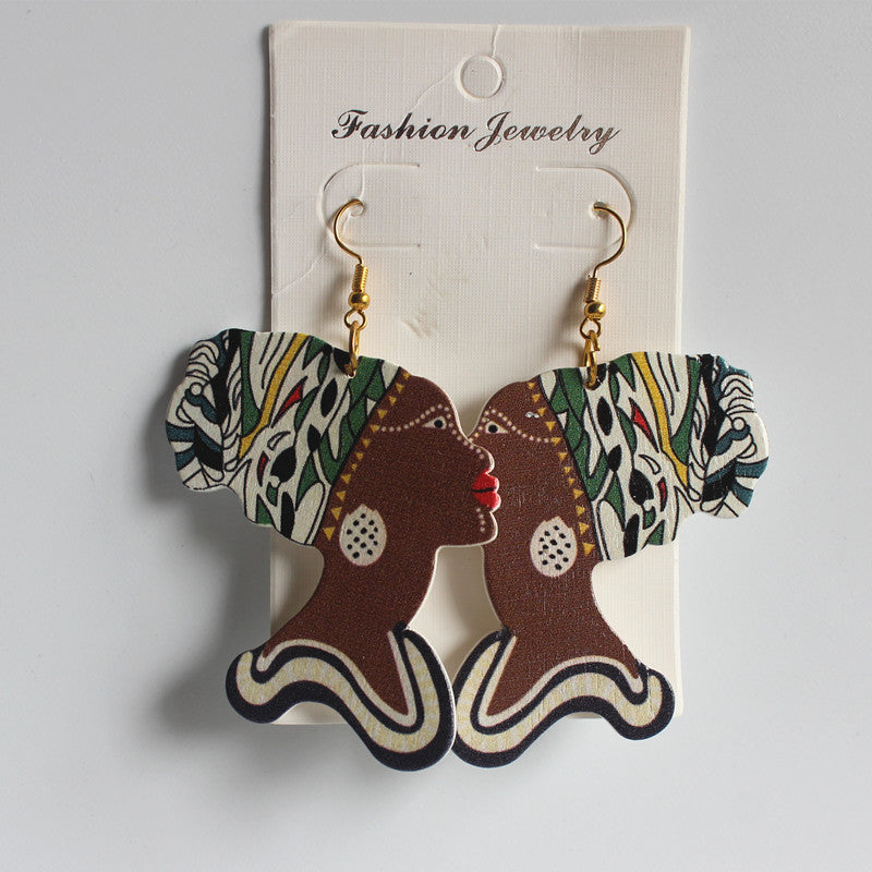 Wholesale Vintage Printed Wood Earrings
